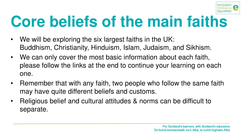 pause for thought core beliefs of the main faiths