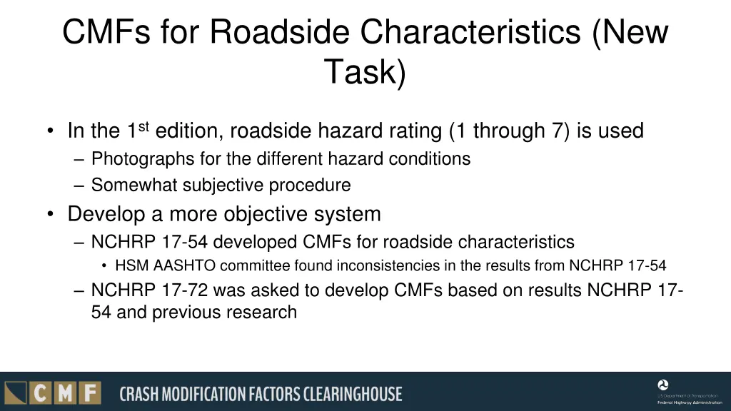 cmfs for roadside characteristics new task