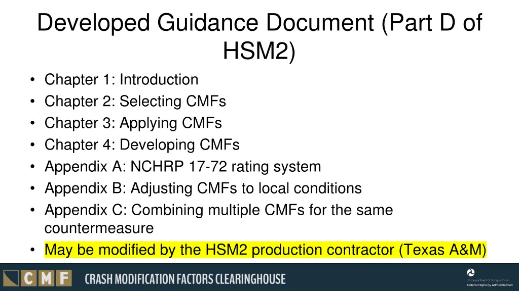 developed guidance document part d of hsm2