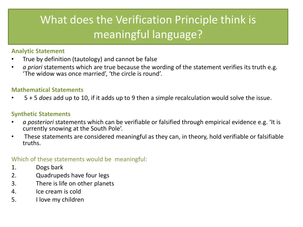 what does the verification principle think