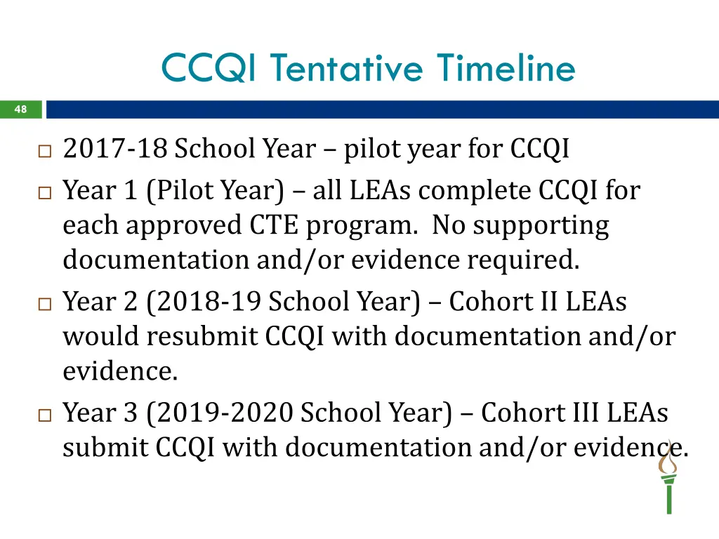 ccqi tentative timeline