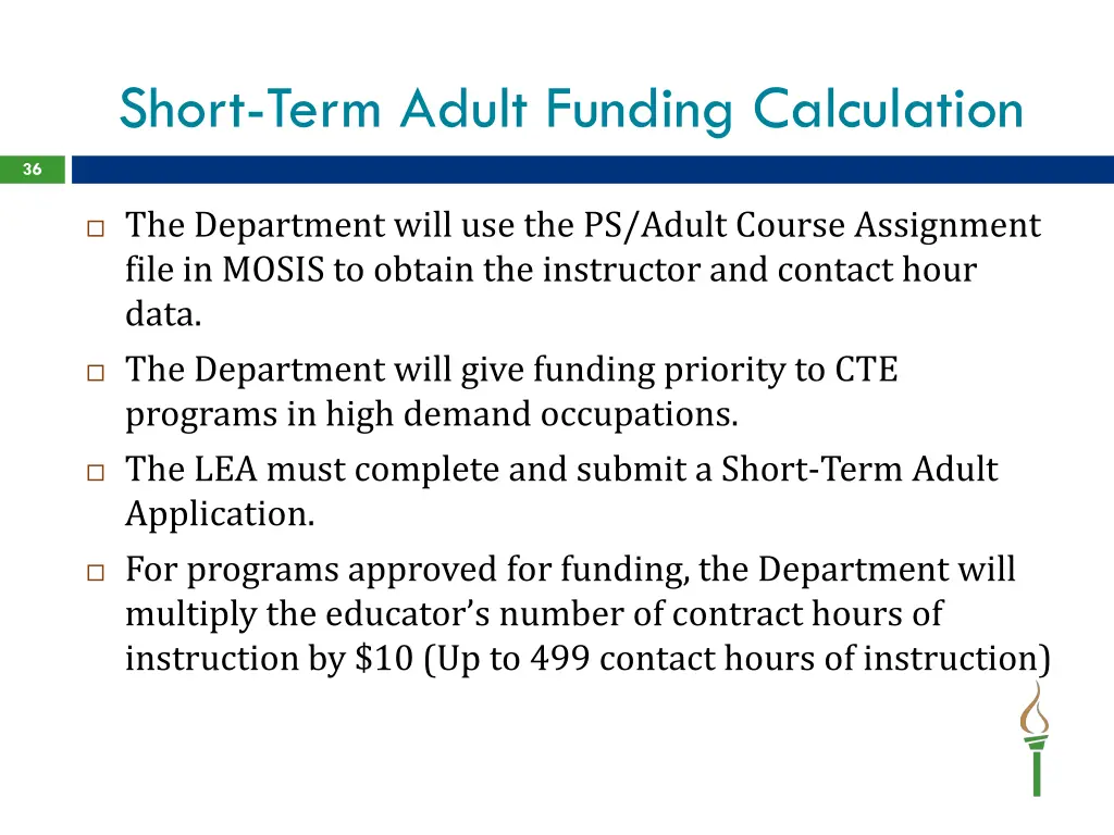 short term adult funding calculation