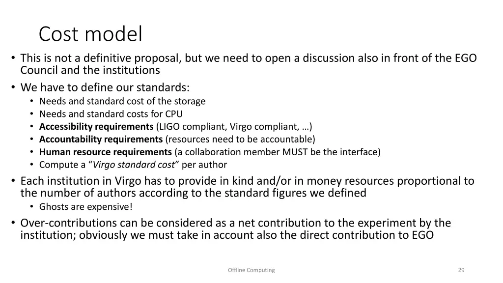 cost model this is not a definitive proposal