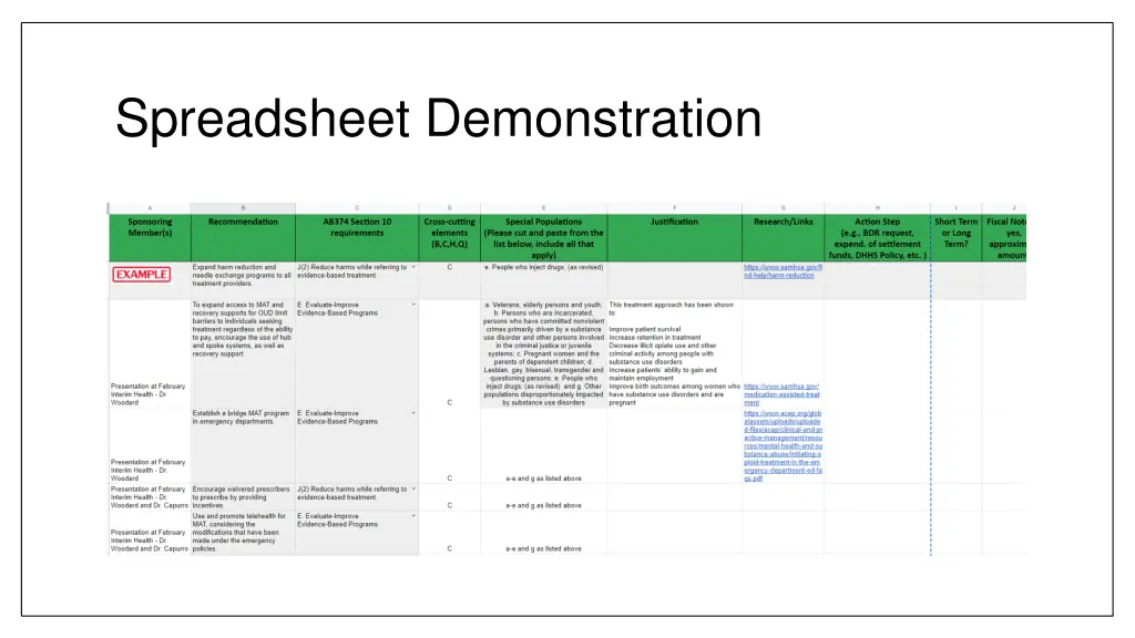 spreadsheet demonstration