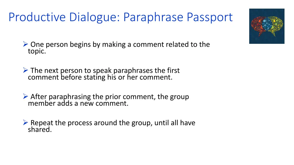 productive dialogue paraphrase passport