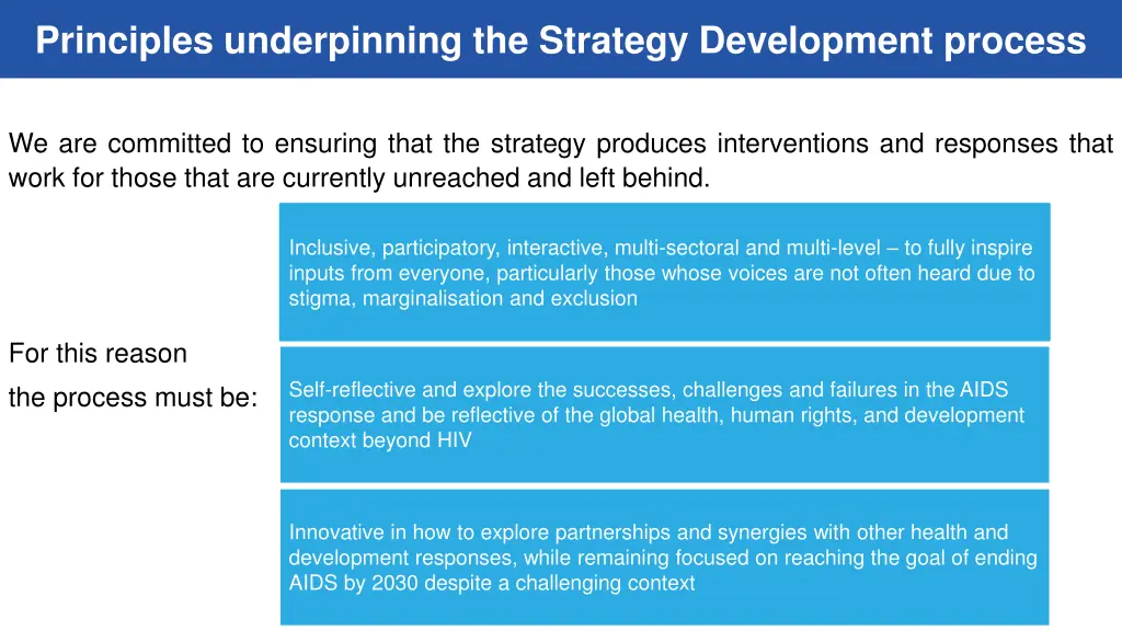 principles underpinning the strategy development