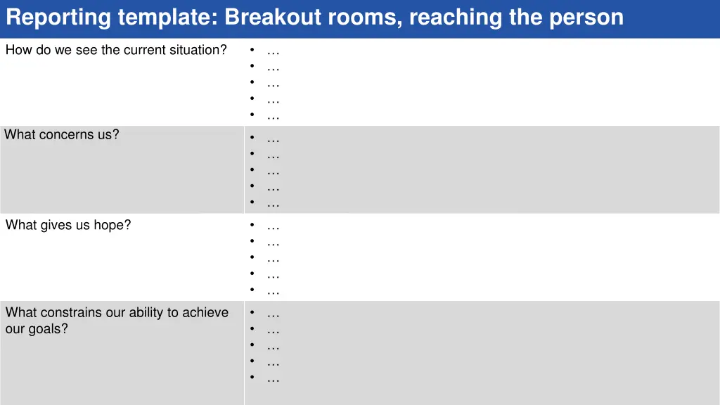 reporting template breakout rooms reaching 1