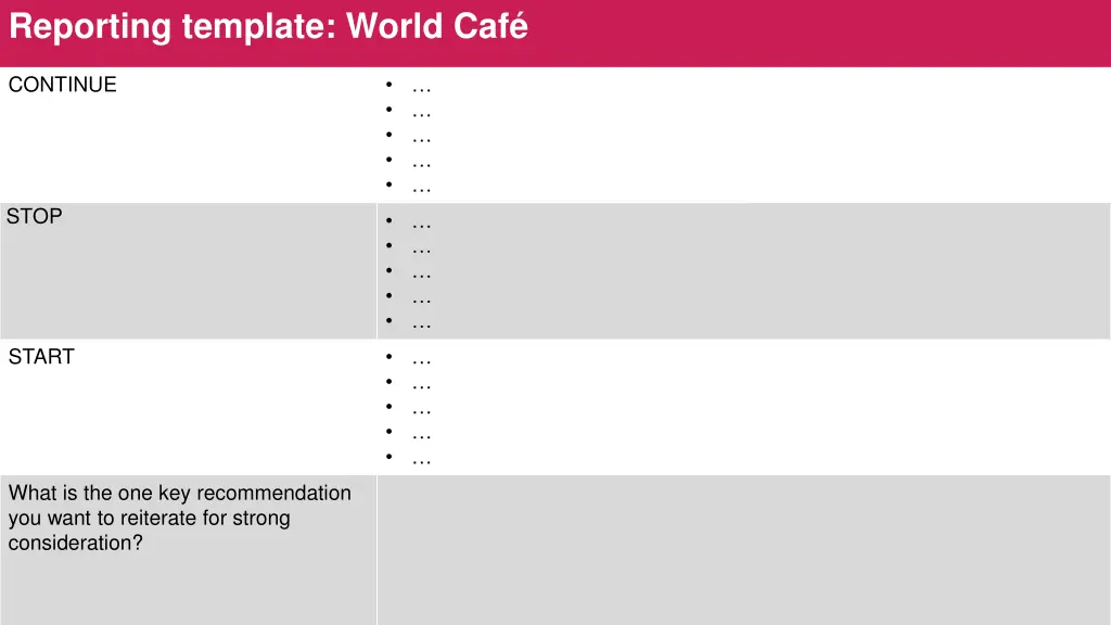 reporting template world caf