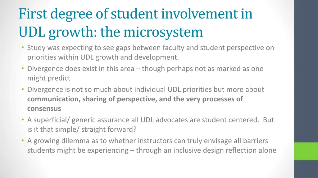 first degree of student involvement in udl growth