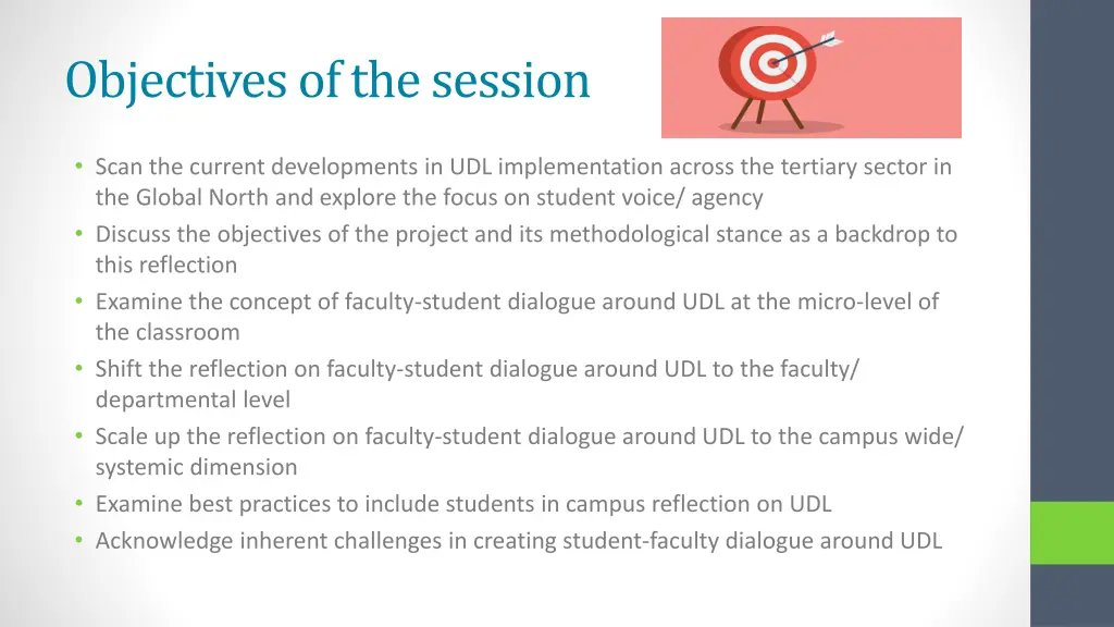 objectives of the session