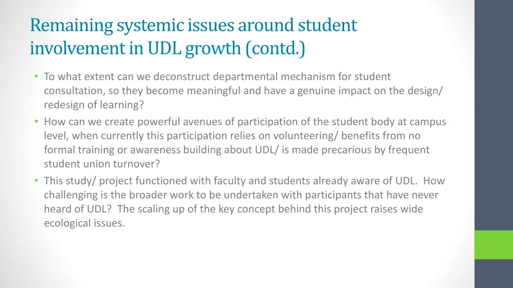 remaining systemic issues around student 1