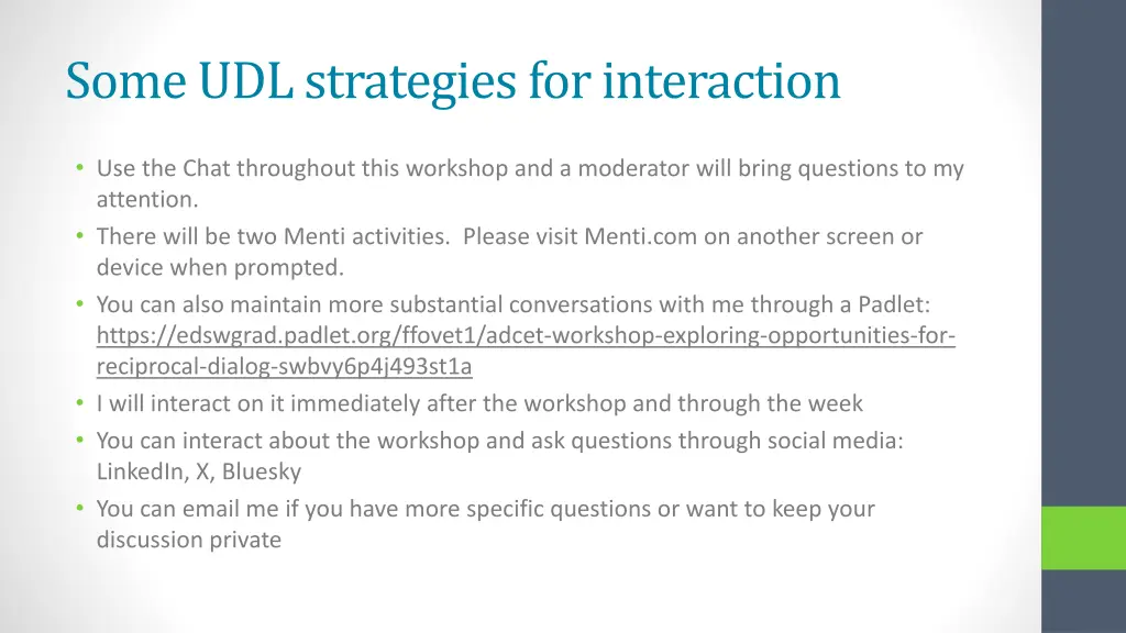 some udl strategies for interaction