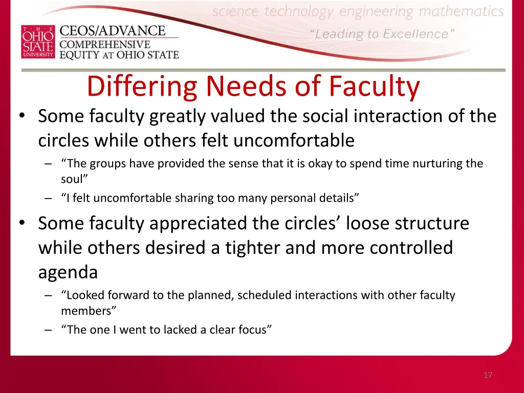 differing needs of faculty