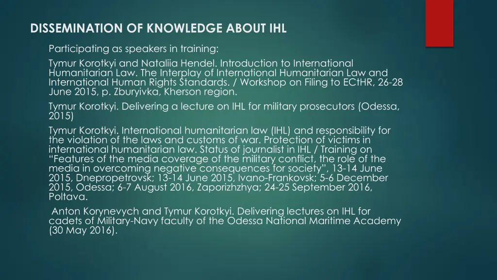 dissemination of knowledge about ihl