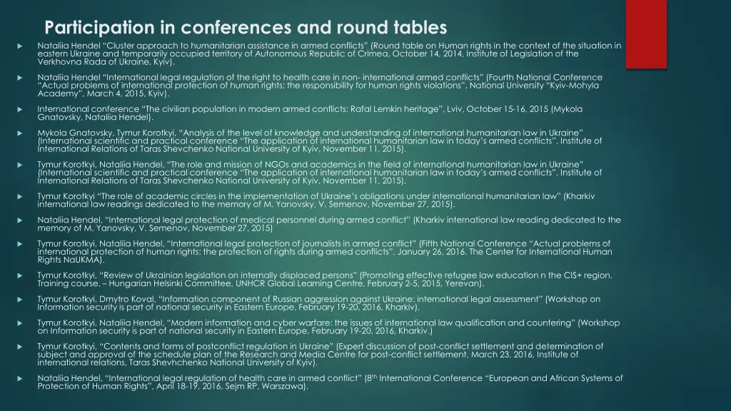 participation in conferences and round tables 1