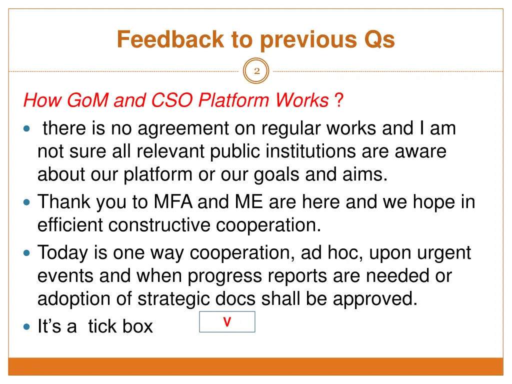 feedback to previous qs