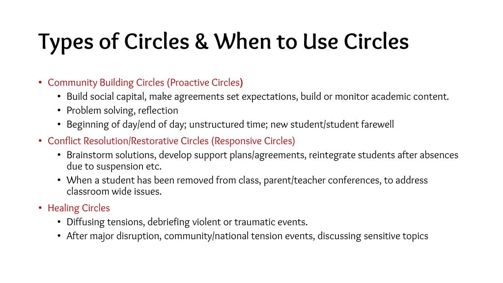 types of circles when to use circles