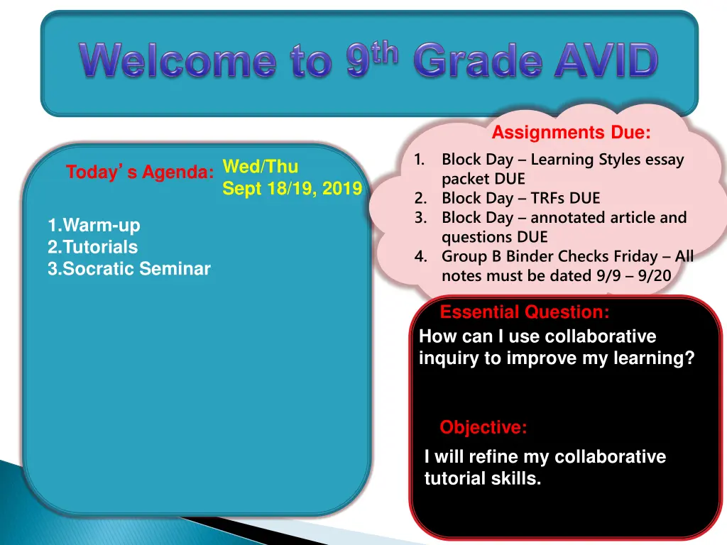 assignments due block day learning styles essay 1