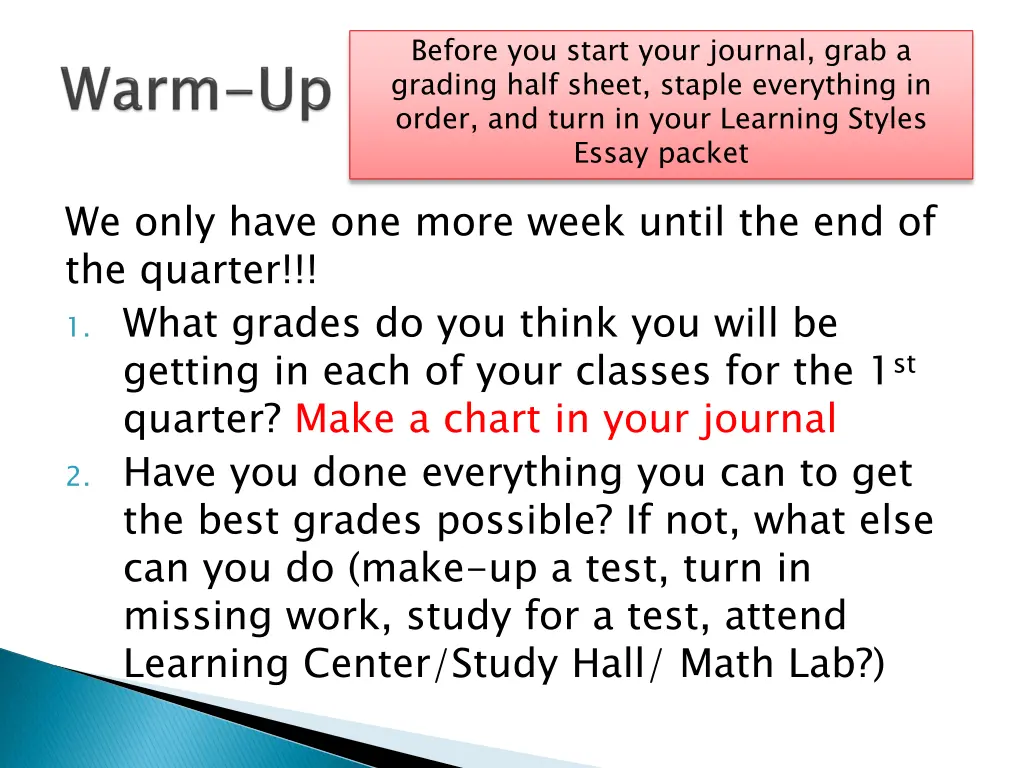 before you start your journal grab a grading half