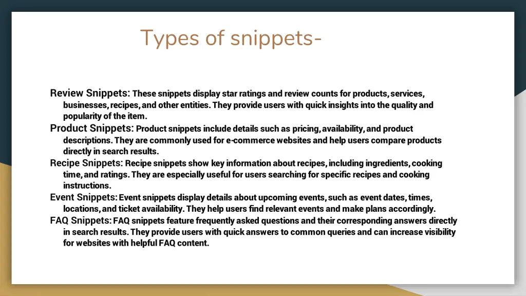 types of snippets