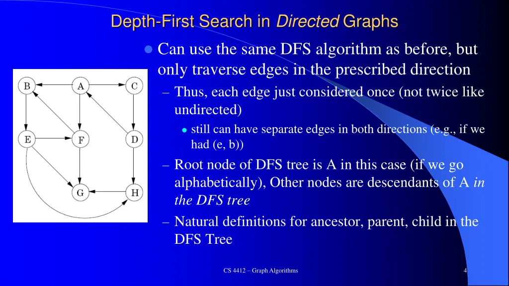 depth first search in directed graphs