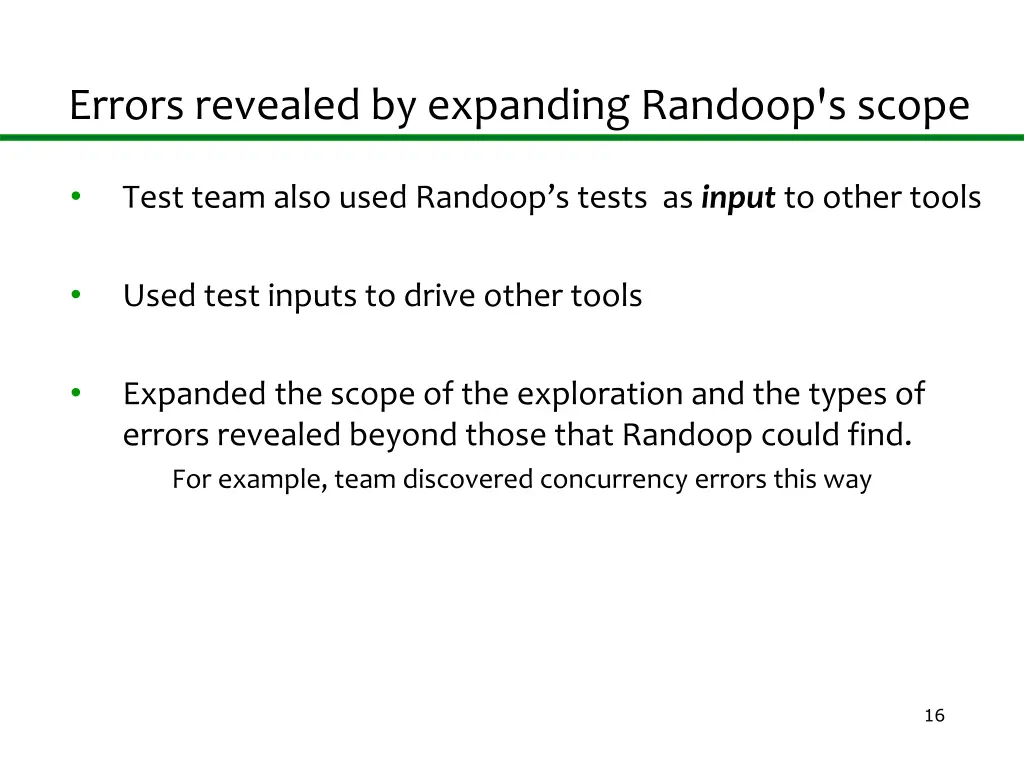 errors revealed by expanding randoop s scope