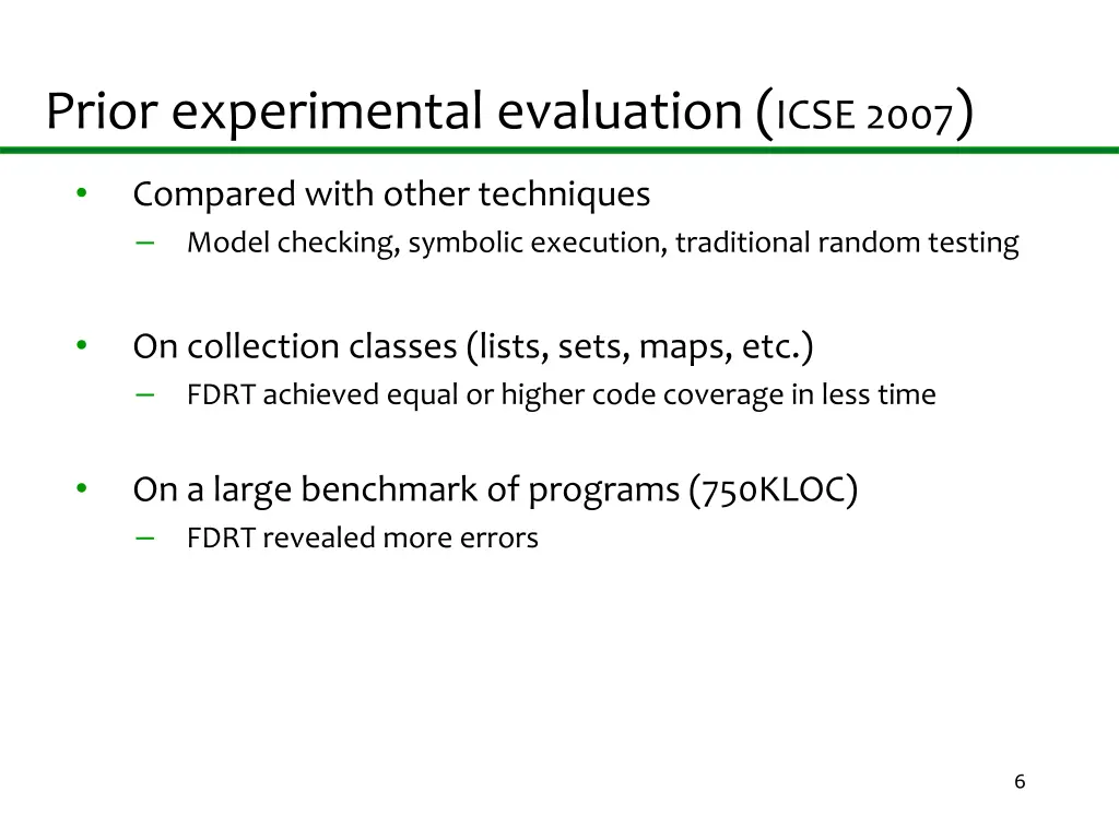 prior experimental evaluation icse 2007