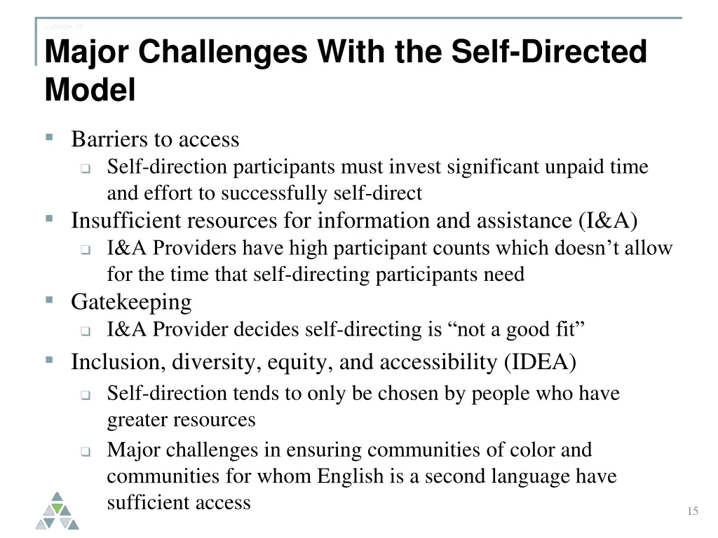 slide 15 major challenges with the self directed