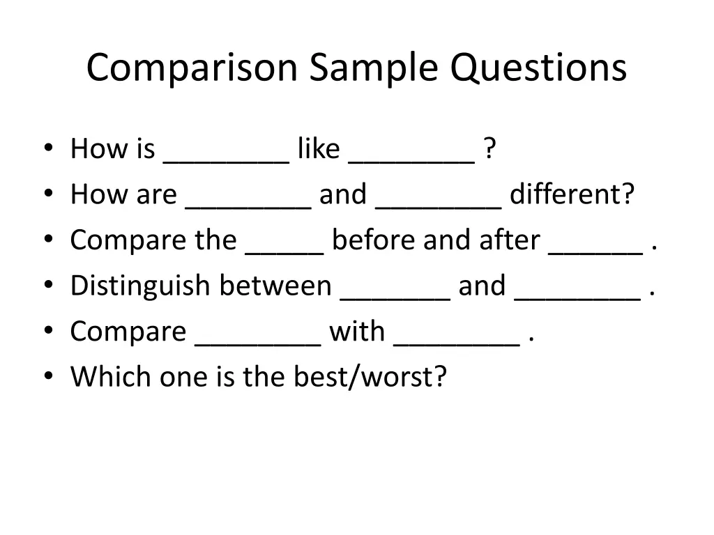 comparison sample questions