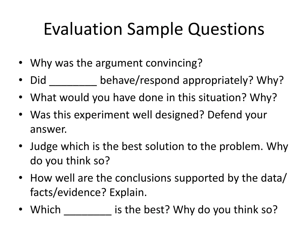 evaluation sample questions