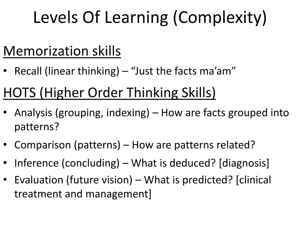 levels of learning complexity