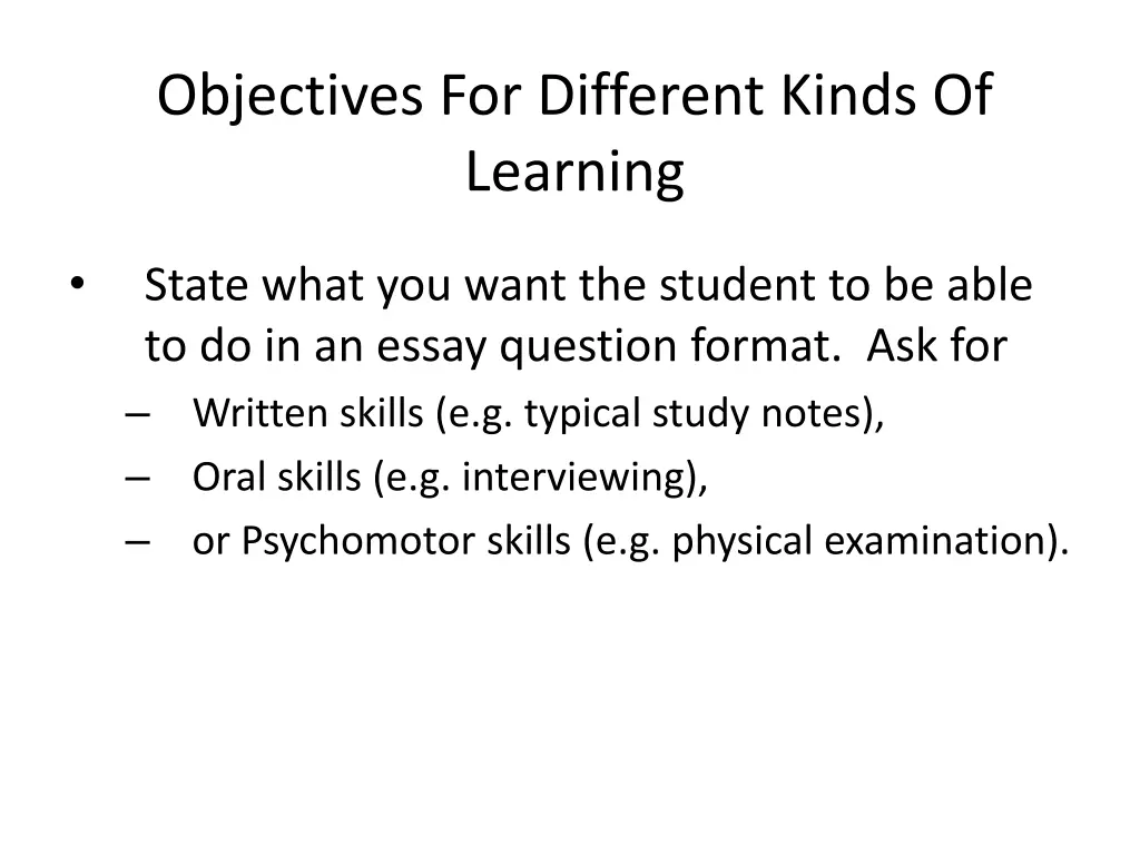 objectives for different kinds of learning