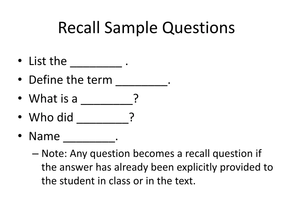 recall sample questions