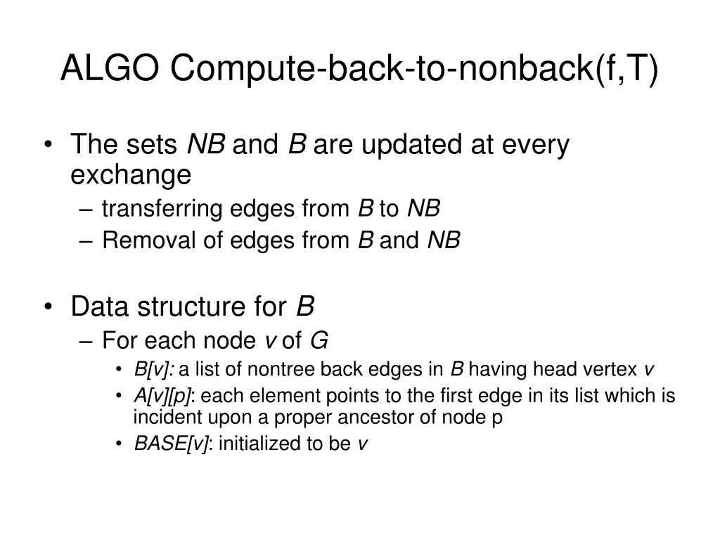 algo compute back to nonback f t