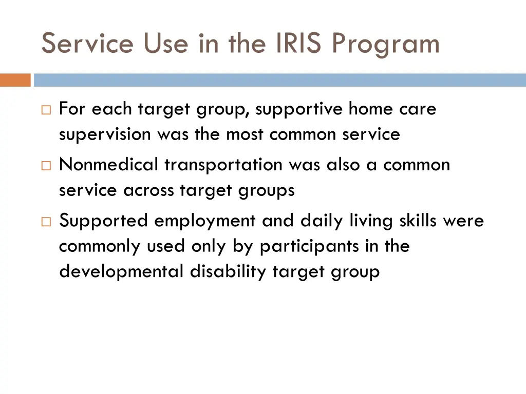 service use in the iris program