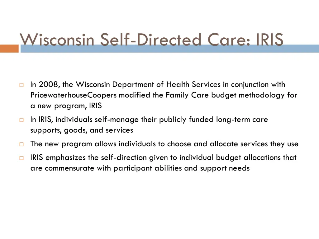 wisconsin self directed care iris