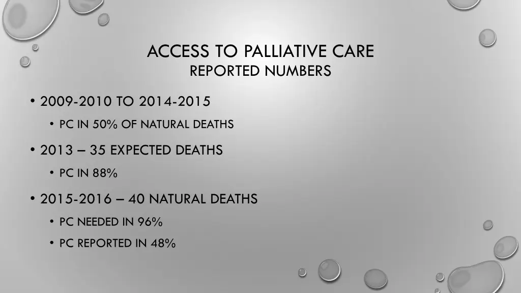 access to palliative care reported numbers