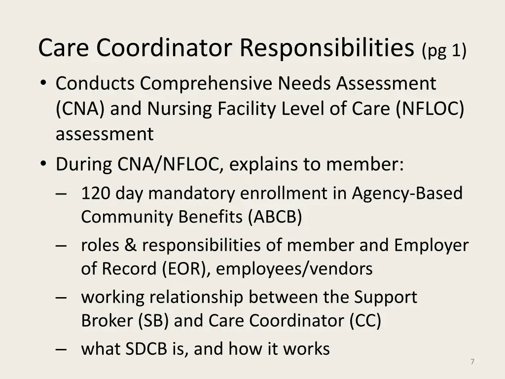 care coordinator responsibilities pg 1 conducts