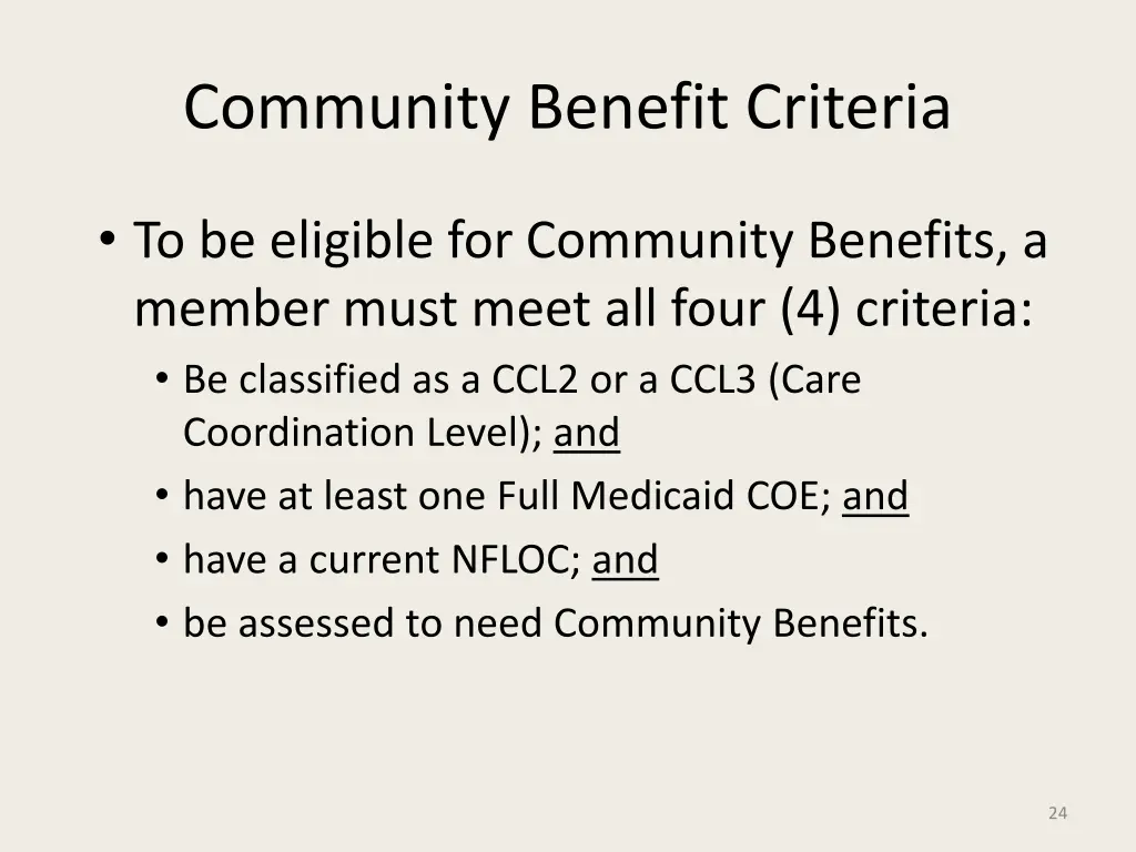 community benefit criteria