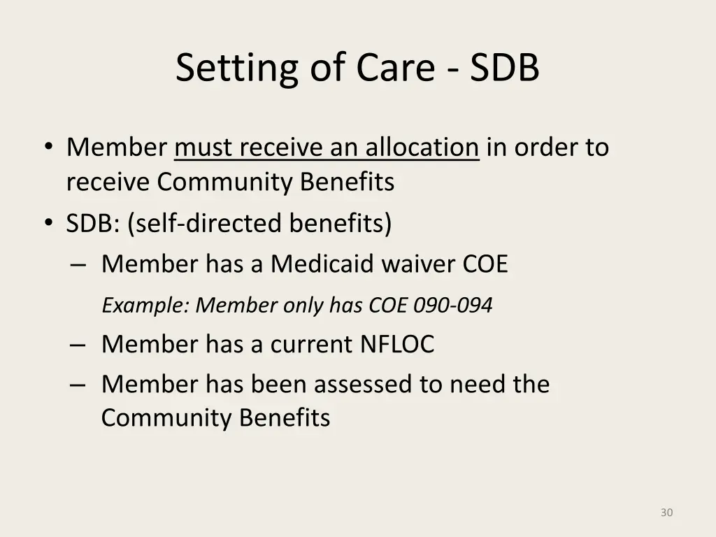 setting of care sdb