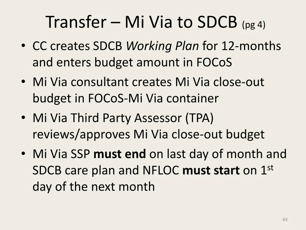 transfer mi via to sdcb pg 4 cc creates sdcb