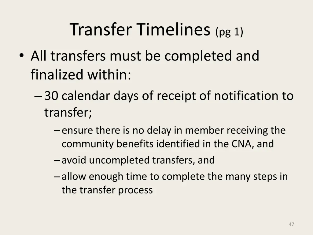 transfer timelines pg 1 all transfers must