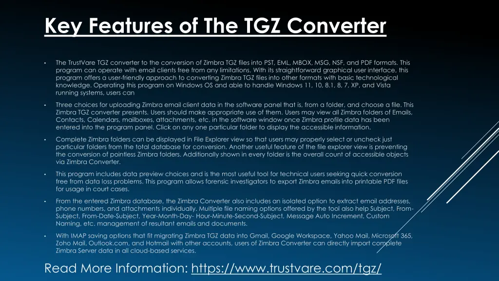 key features of the tgz converter