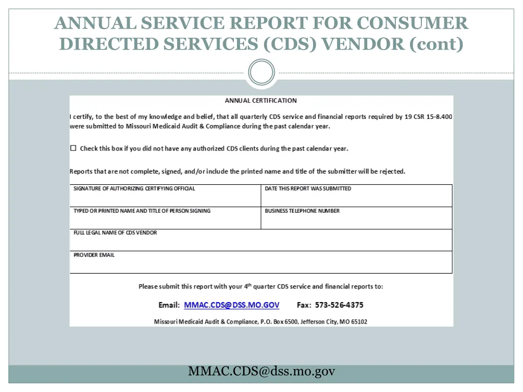 annual service report for consumer directed 1