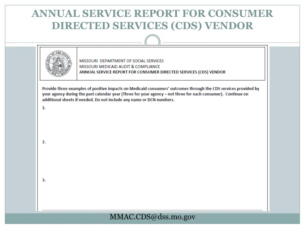 annual service report for consumer directed