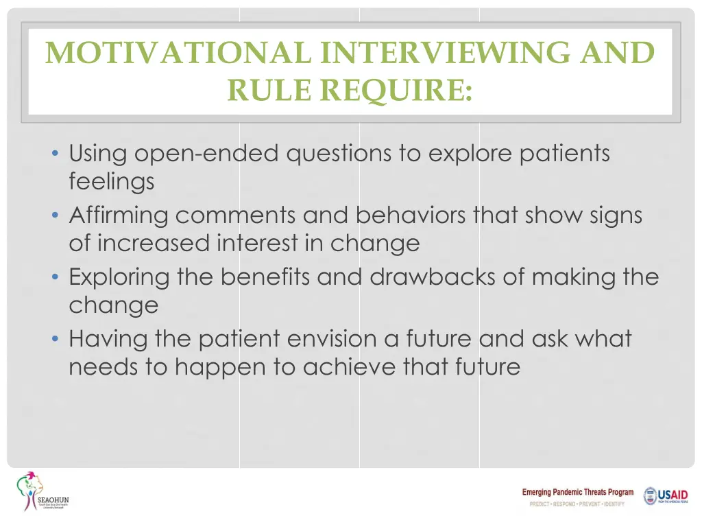 motivational interviewing and rule require