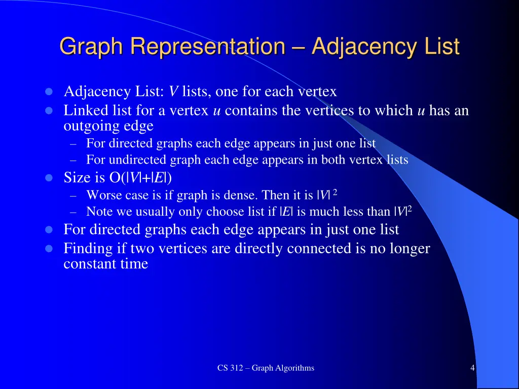 graph representation adjacency list