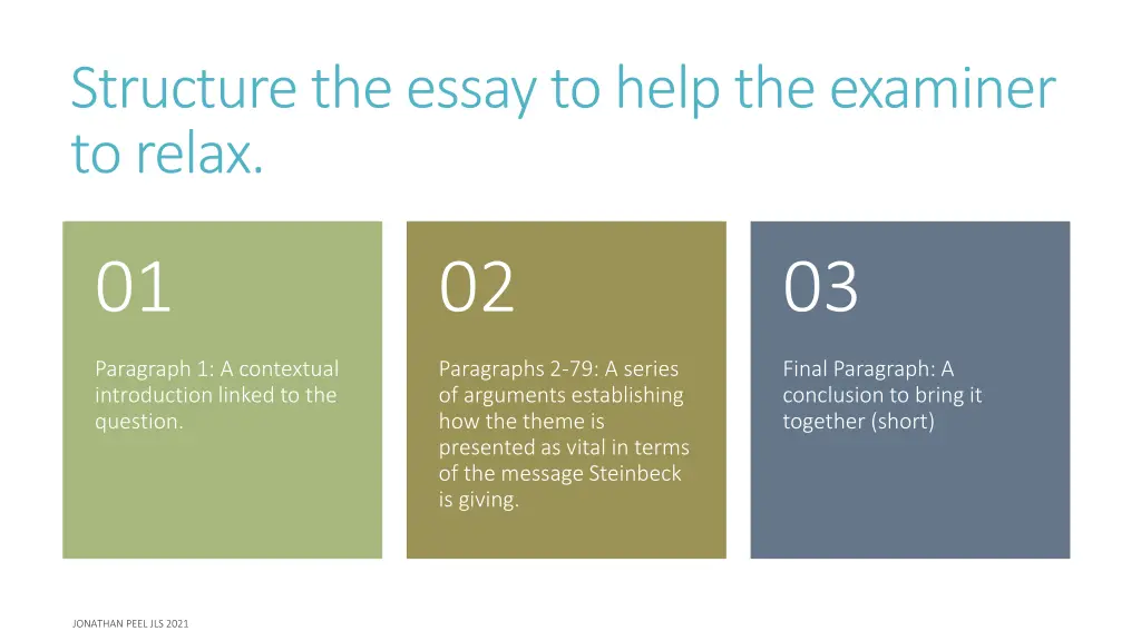 structure the essay to help the examiner to relax