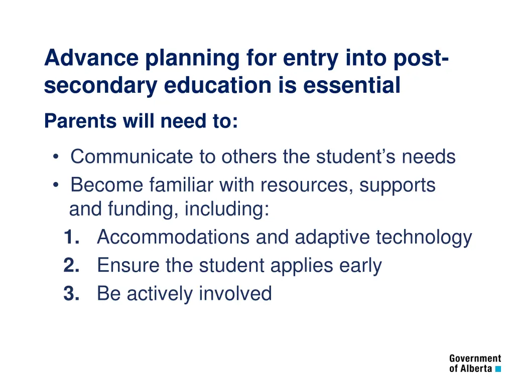 advance planning for entry into post secondary