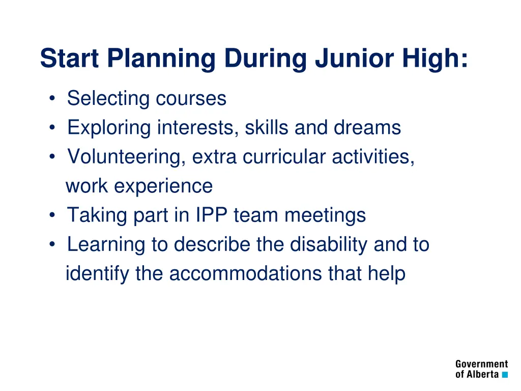 start planning during junior high